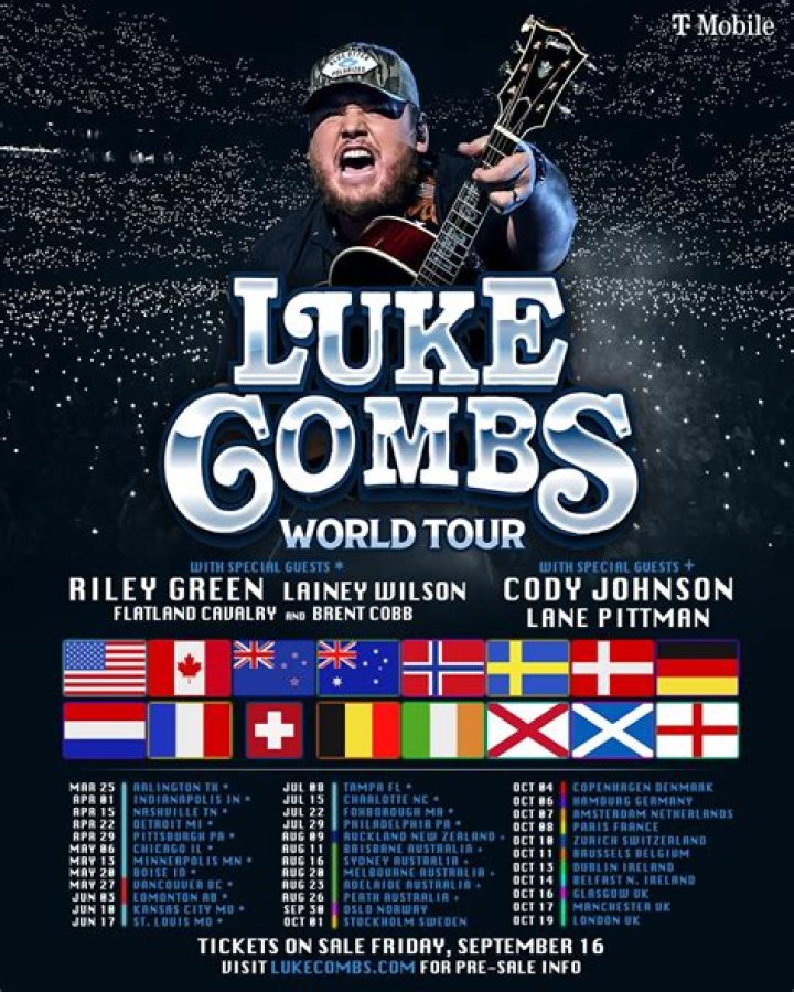 Luke Combs Announces 2023 World Tour With Cody Johnson, Lainey Wilson and More